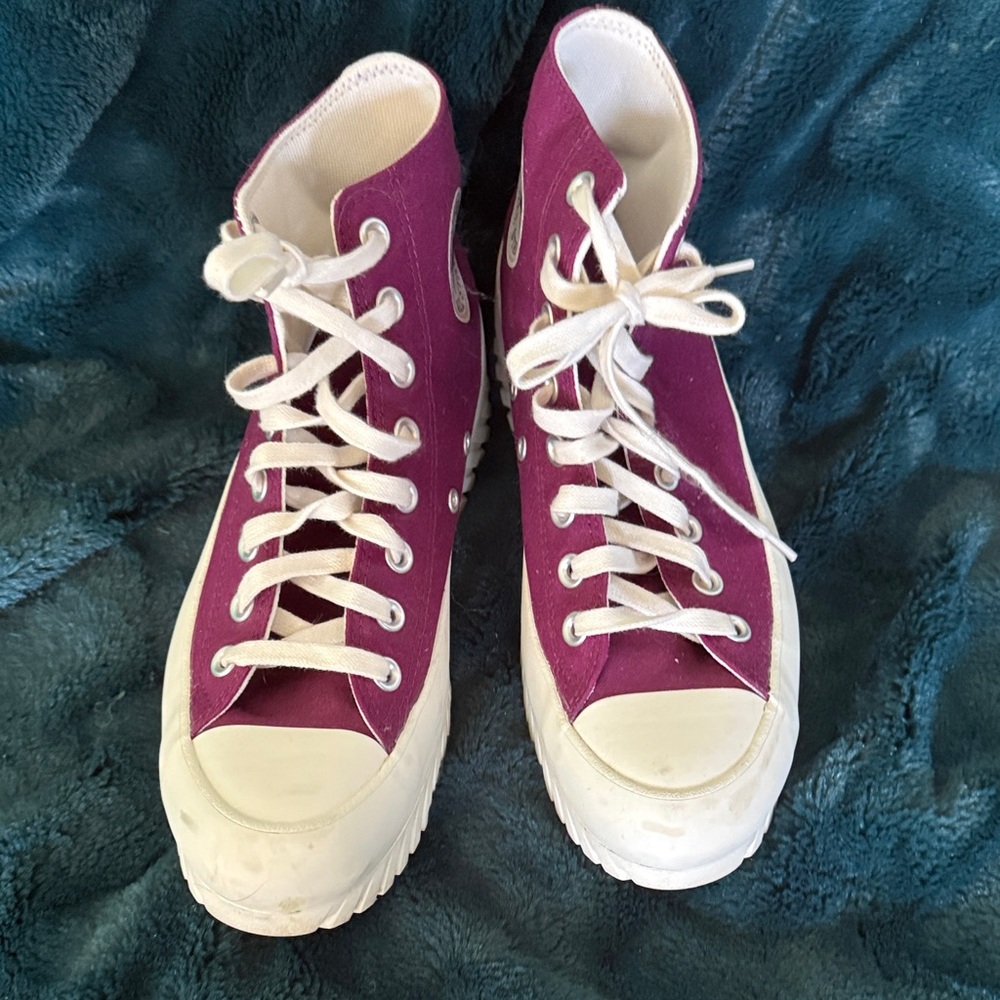 Converse High-Top Canvas Sneakers in Plum and White